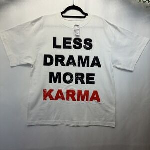 Ninth Hall Less Drama More Karma White Graphic T-Shirt Size M